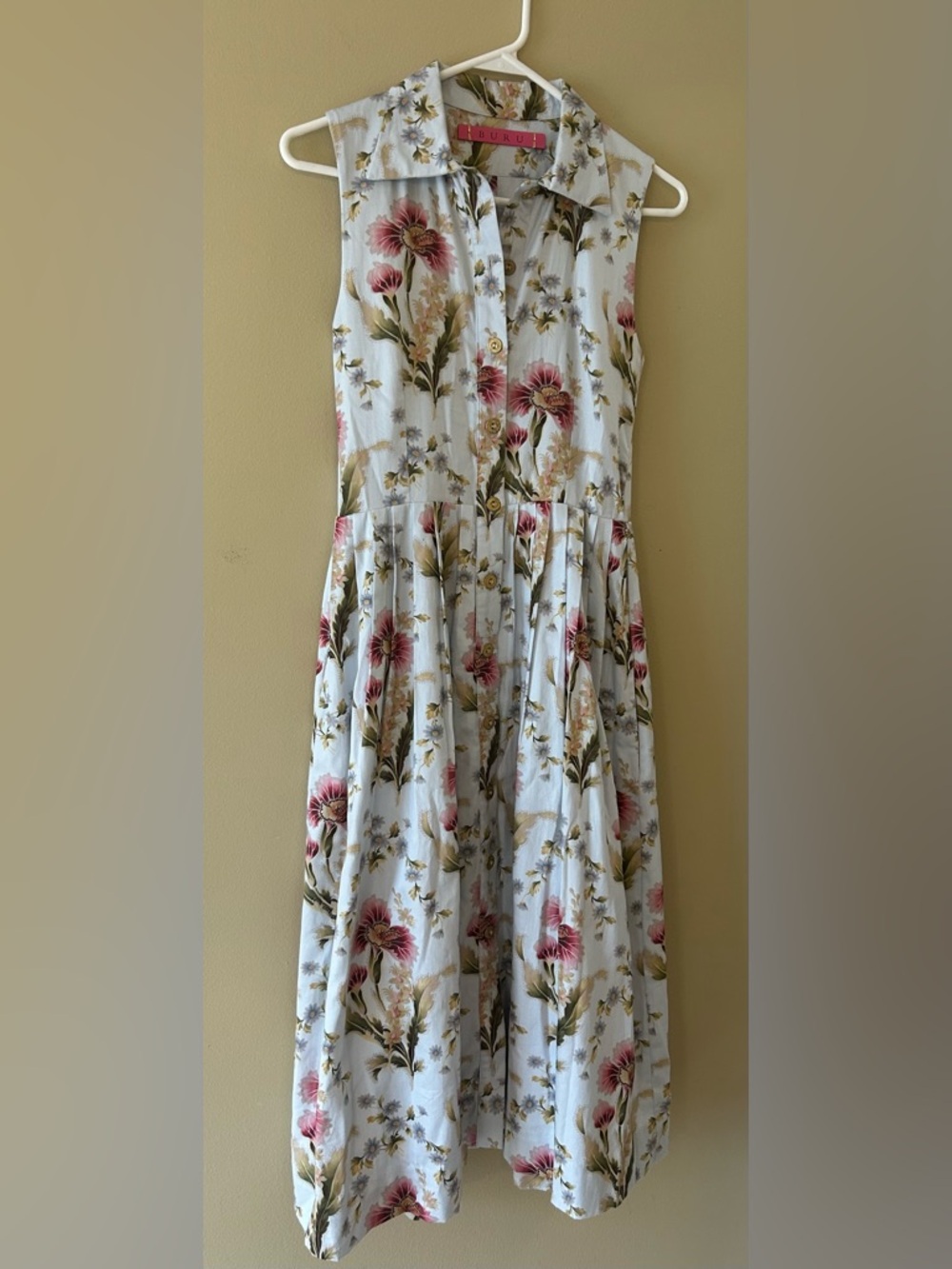 BURU Pink Label Sleeveless Blue Floral Button-Front Dress - Gorgeous!
